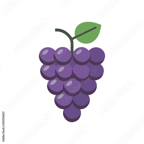 bunch of grapes with Green Leaves isolated vector Illustration for Fresh Fruit Designs on white background