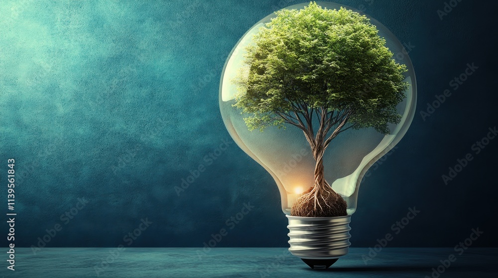 Tree growing inside glowing lightbulb Tree growing inside glowing lightbulb