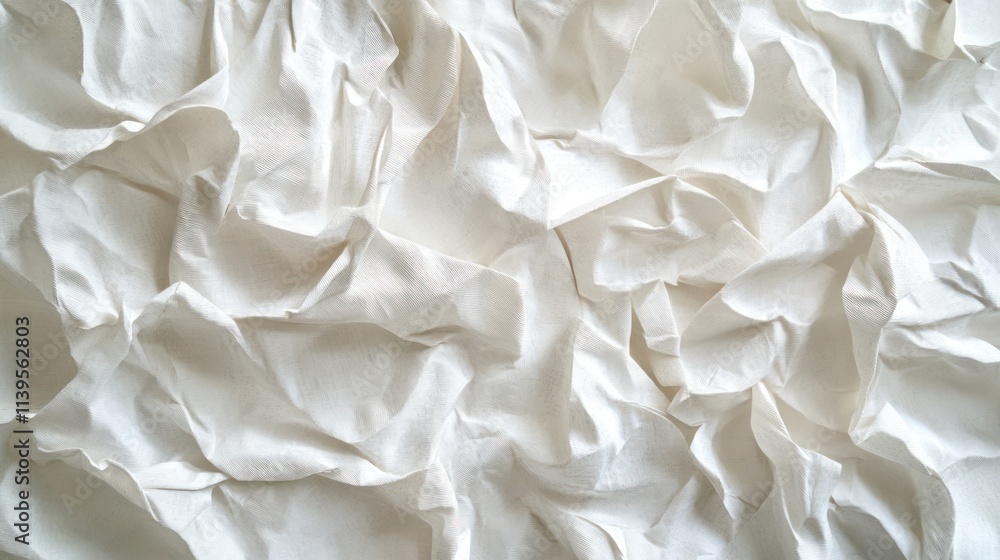 A wrinkled white fabric texture, creating a soft, elegant background. A wrinkled white fabric texture, creating a soft, elegant background.