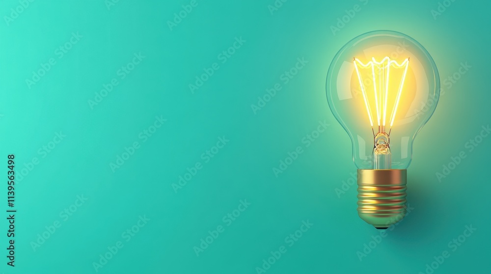 Glowing lightbulb on teal background Glowing lightbulb on teal background