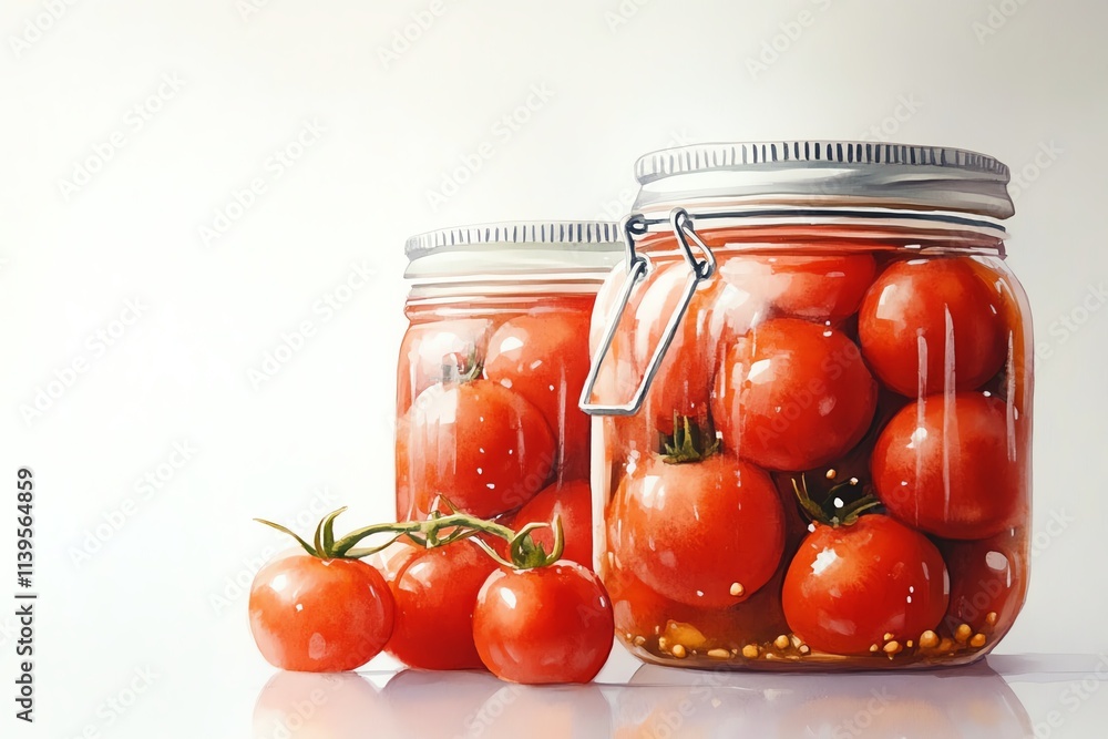 Freshly preserved tomatoes in jars, showcasing vibrant color and natural goodness ready for culinary delights. Freshly preserved tomatoes in jars, showcasing vibrant color and natural goodness ready for culinary delights.