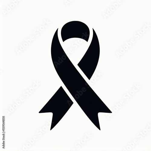 Black awareness ribbon symbol on a white background. Minimalistic design for remembrance and solidarity themes photo