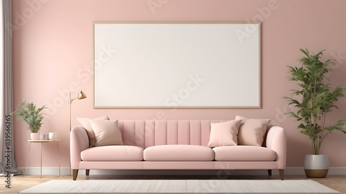 Frame mockup. Living room wall poster mockup. Interior mockup with house background. 