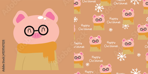 Wallpaper Mural 
Christmas cute pig card and cute cartoon pig pattern cute christmas and winter wallpaper for fabric prints, gift wrapping paper Torontodigital.ca