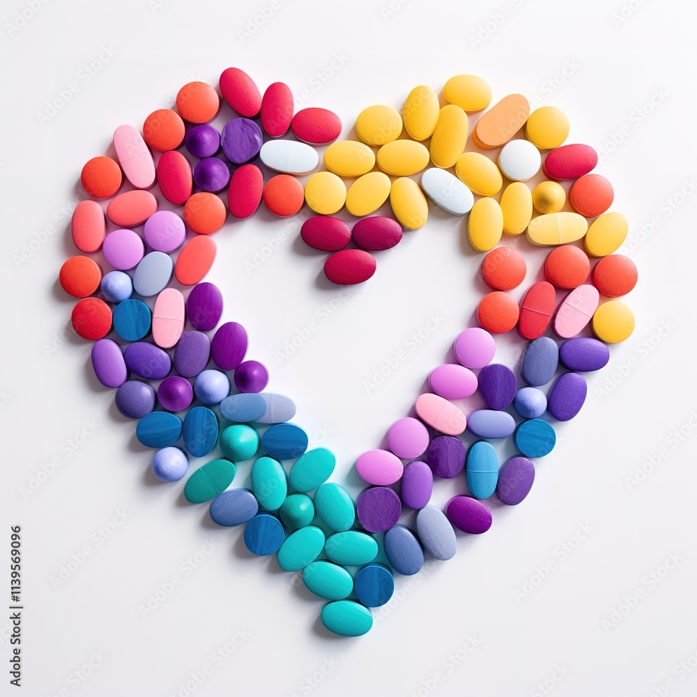 A heart made of colorful pills A heart made of colorful pills