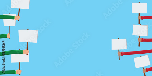 Hands Holding Sign protest poster Cartoon vector illustration 