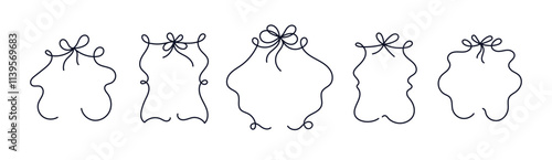 Tied ribbon bow. One line frame Vintage art border