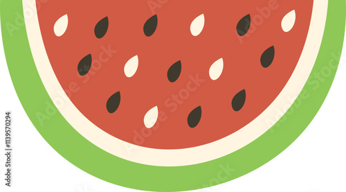 illustration of red watermelon slice isolated on white, ripe watermelon