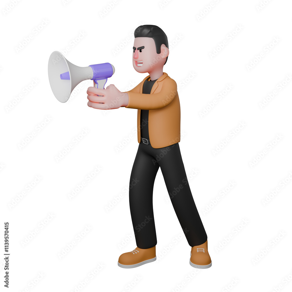 Professional Film Director Cartoon Creative 3D Character. A male director stands playing a loudspeaker held in both hands. Illustration Design Professional Film Director Cartoon Creative 3D Character. A male director stands playing a loudspeaker held in both hands. Illustration Design