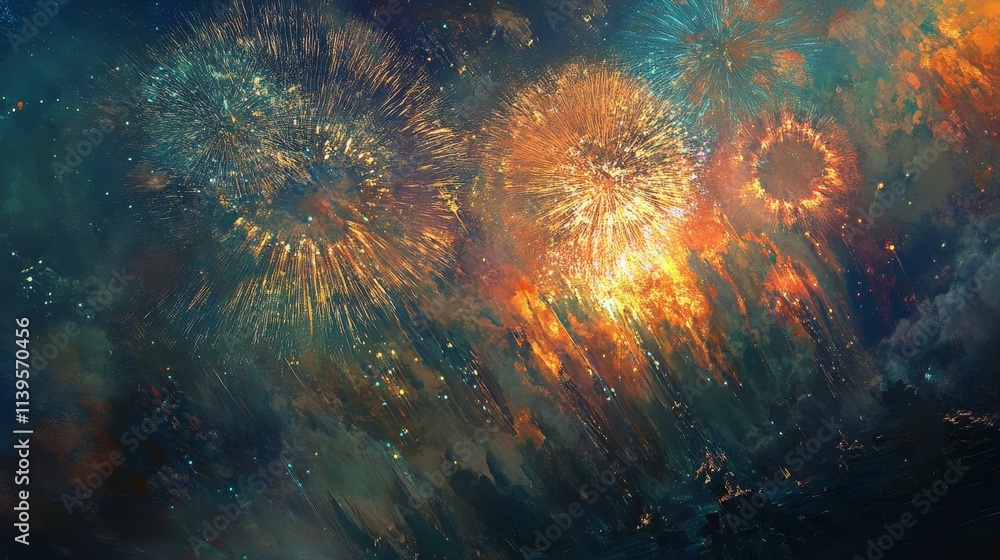 Fototapeta premium Bursting Colors, Night Sky Explosion, Celebration in the Air, Vivid Fireworks Show