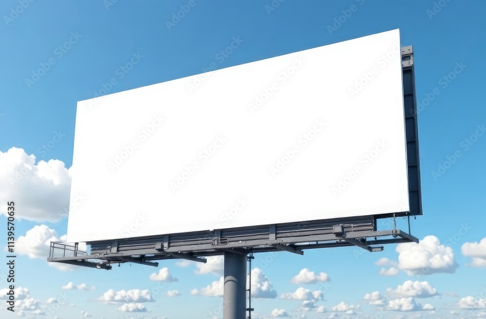 blank white billboard on blue sky with clouds blank white billboard on blue sky with clouds