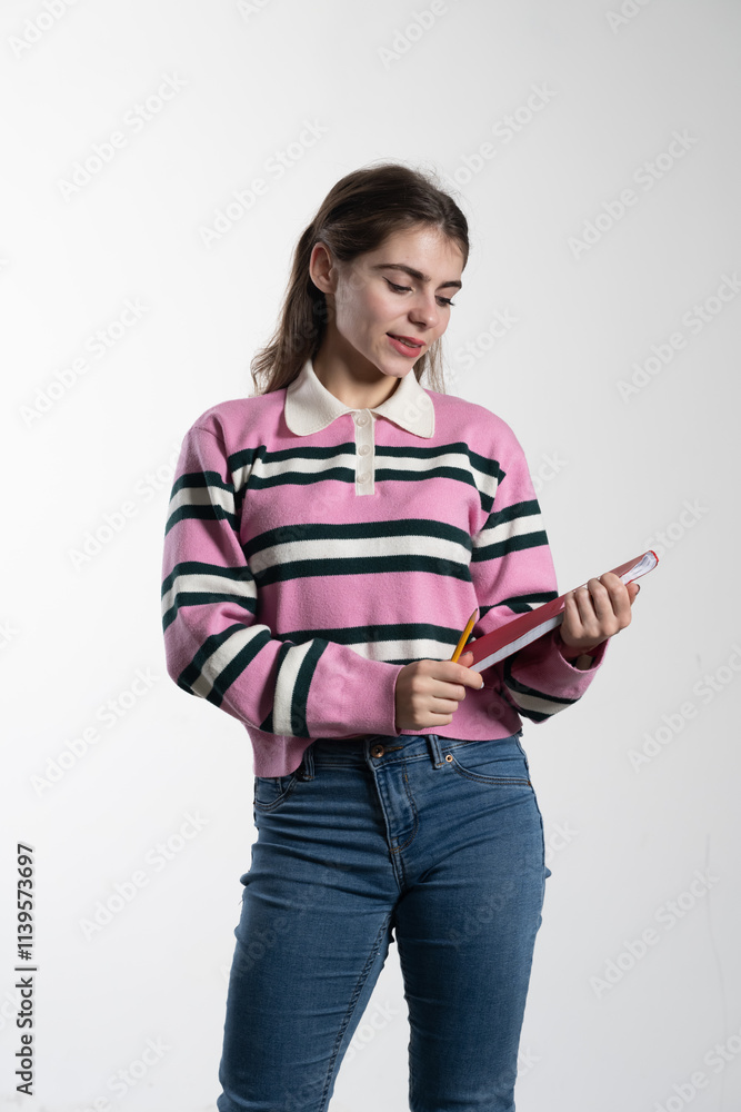 Student, school, notebook, isolated, college, exam, white, girl, woman, teenager, background, people, book, education, pink, person, university, fun, study, knowledge, teen, graduate, class, female, l Student, school, notebook, isolated, college, exam, white, girl, woman, teenager, background, people, book, education, pink, person, university, fun, study, knowledge, teen, graduate, class, female, l