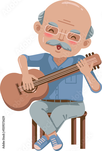 Happy  Playing Playing Guitar Illustration