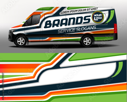 Car branding. Car design development for the company.  Signature car sticker in green and orange colors.