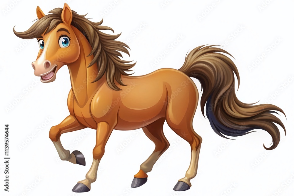 Obraz premium Cartoon Brown Horse Isolated, Whimsical Horse, Cute Cartoon Horse, Digital Art Horse, Funny Horse Illustration