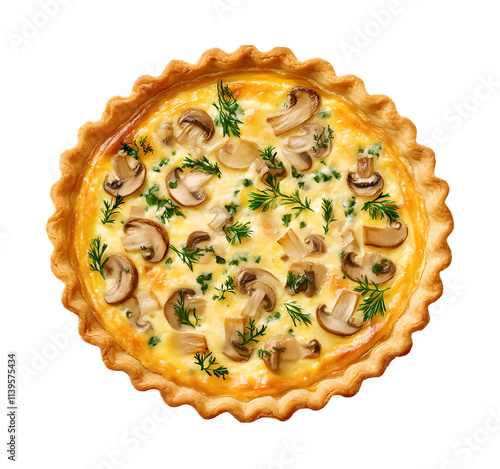 Chicken and mushroom quiche isolated on a transparent background photo