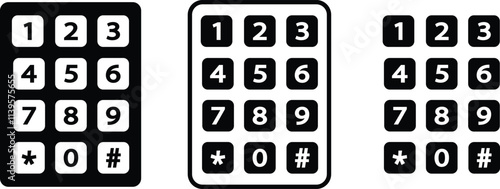 Number pad icons set. Smartphone dial keypad design. Mobile phone numbers panel with numbers and letters. Dial buttons user interface display design vector isolated on transparent background.