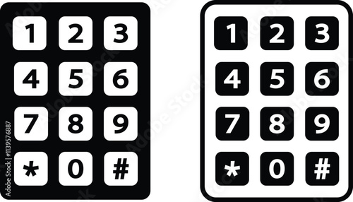 Number pad icons set. Smartphone dial keypad design. Mobile phone numbers panel with numbers and letters. Dial buttons user interface display design vector isolated on transparent background.
