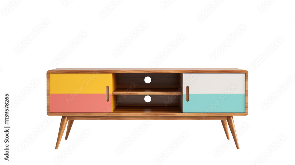 modern wood tv stand isolated on transparent white background, clipping path modern wood tv stand isolated on transparent white background, clipping path