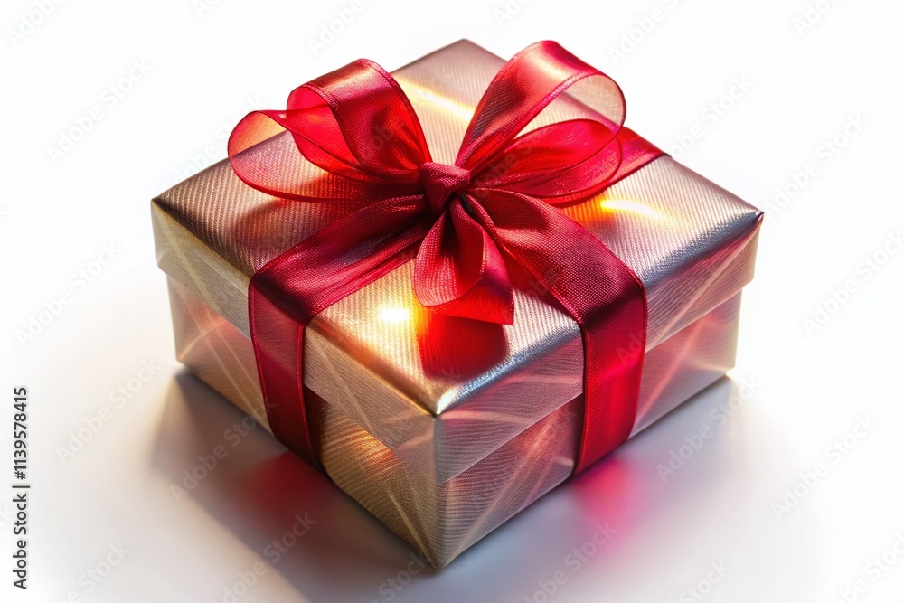 Gift Box Long Exposure, Red Ribbon, White Background, AI Photography Gift Box Long Exposure, Red Ribbon, White Background, AI Photography