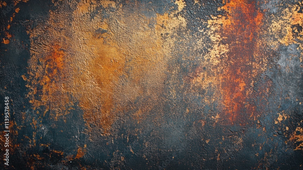 Fototapeta premium Abstract textured background with warm hues of orange and gold against a dark surface.