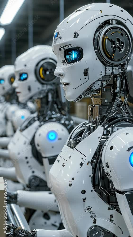 Advanced robots working in a modern manufacturing facility during the day Advanced robots working in a modern manufacturing facility during the day