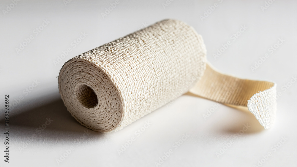 Obraz premium Medical Grade White Elastic Bandage Roll on Clean Background