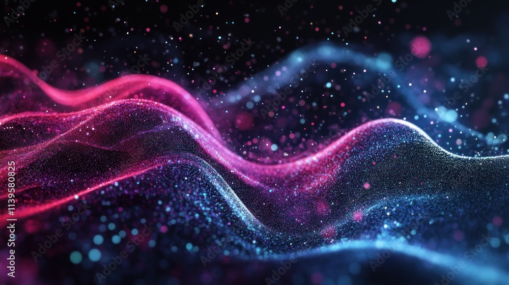 Abstract waves of light and particles in vibrant colors creating a dynamic visual effect. Abstract waves of light and particles in vibrant colors creating a dynamic visual effect.