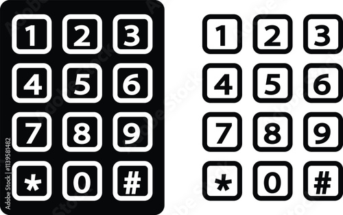 Number pad icons set. Smartphone dial keypad design. Mobile phone numbers panel with numbers and letters. Dial buttons user interface display design vector isolated on transparent background.