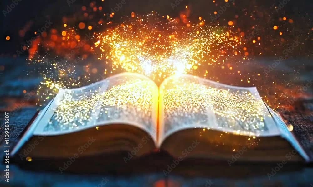 custom made wallpaper toronto digitalAn enchanting image of an open book radiating golden magical light and sparkles, symbolizing knowledge and imagination. Perfect for themes like fantasy, education, inspiration, or storytelling visuals