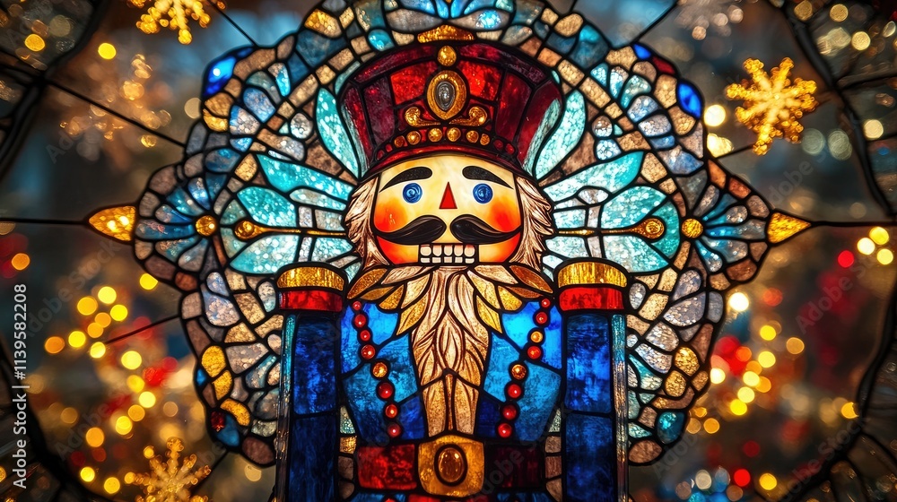 Obraz premium Stained glass nutcracker bringing festive cheer to christmas celebrations