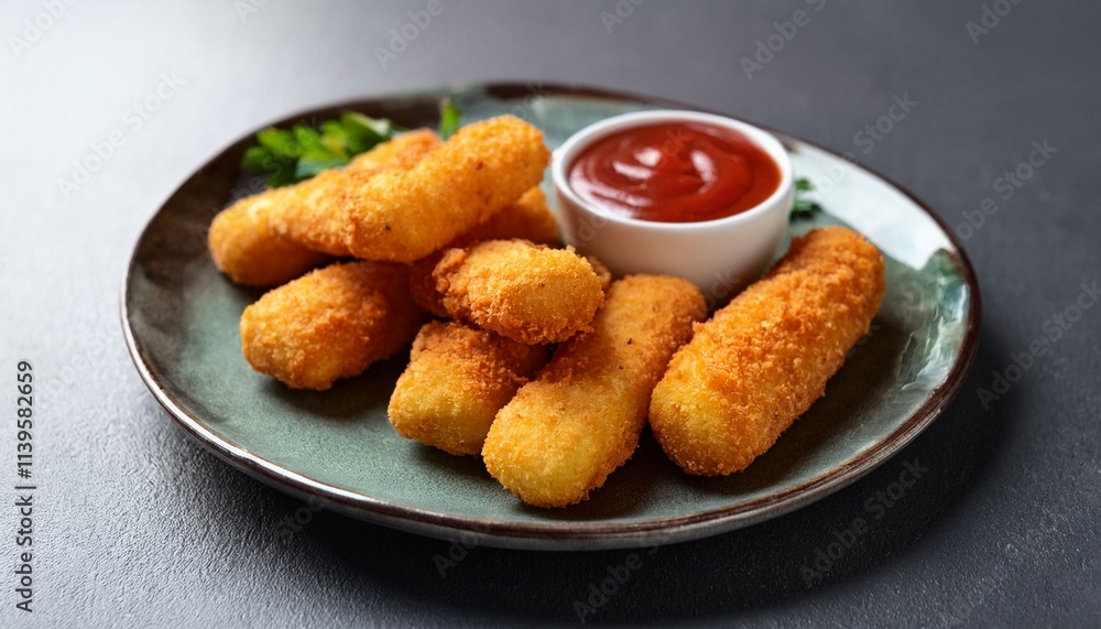 Crispy fried cheese sticks with ketchup Crispy fried cheese sticks with ketchup