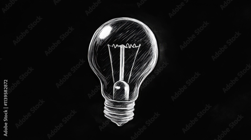 Chalk Sketch of Light Bulb on Black Background Chalk Sketch of Light Bulb on Black Background