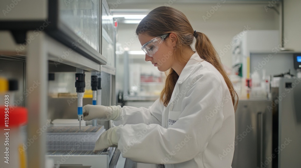 Scientist woman working in laboratory using pipettes and microplates. Scientist woman working in laboratory using pipettes and microplates.