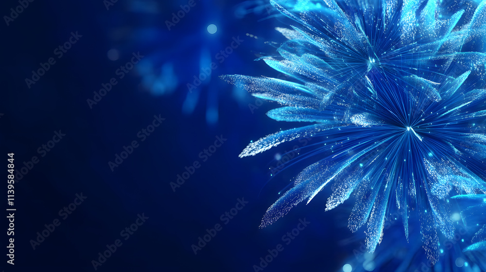 Obraz premium Blue fireworks on a dark blue background
