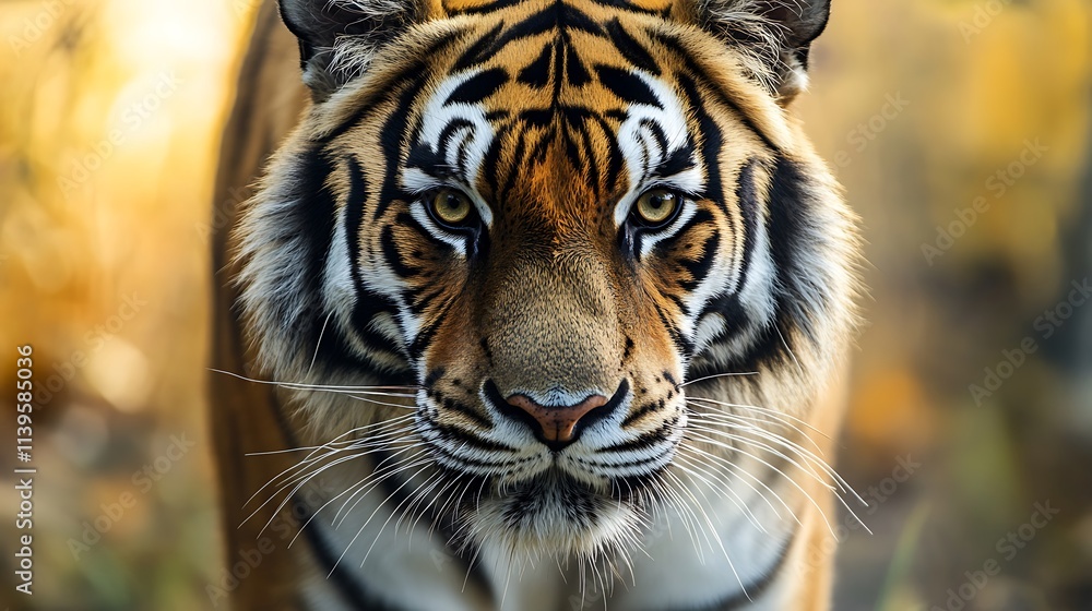 Fototapeta premium Majestic Siberian Tiger Portrait. Powerful Predator in Natural Habitat.