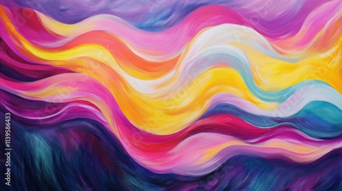 Abstract twisted waves of vibrant colors like yellow, pink, and violet, flowing in undulating motion to create a sense of fluidity and energy.