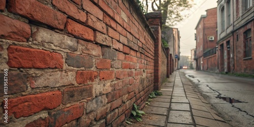 Wallpaper Mural A weathered brick wall lines a quiet street, hinting at aged architecture and urban stories. Torontodigital.ca