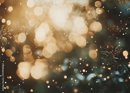 Golden bokeh lights and fol...