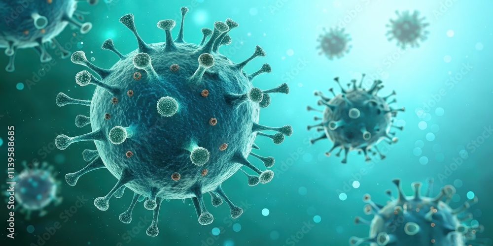 Microscopic View of a Cluster of Viruses, Revealing Intricate Surface Structures and Potential for Infection Microscopic View of a Cluster of Viruses, Revealing Intricate Surface Structures and Potential for Infection