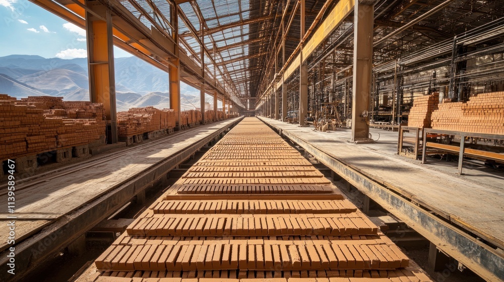 An industrial brick factory where raw clay is transformed into uniform, high-quality bricks through automated processes and large kilns. An industrial brick factory where raw clay is transformed into uniform, high-quality bricks through automated processes and large kilns.