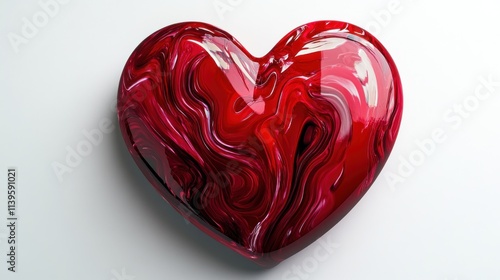 A 3D red heart symbolizing Valentine Day, with a smooth, glossy texture, set against a pristine white background.