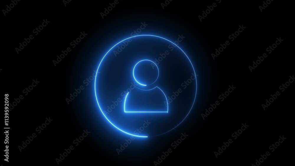 Glowing neon light people icon. Looped Neon Lines abstract on background. Communication man profile icon. Neon contact icon red color glowing animation. Neon User line icon inside circle Glowing neon light people icon. Looped Neon Lines abstract on background. Communication man profile icon. Neon contact icon red color glowing animation. Neon User line icon inside circle
