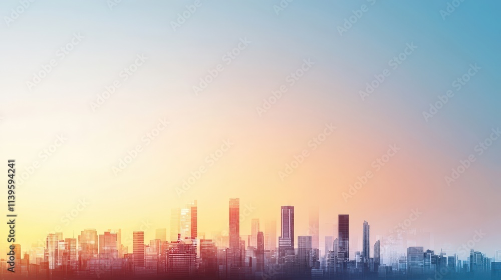 Modern City Skyline at Sunset with Gradient Colors Modern City Skyline at Sunset with Gradient Colors