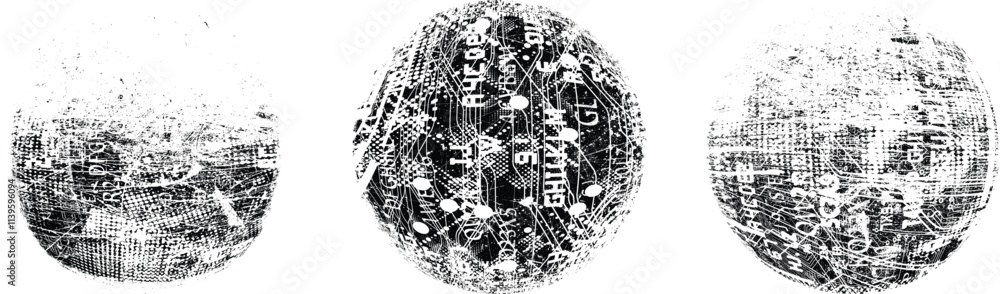 Fototapeta premium Grunge sphere Collection. Grunge Circles. Banners, Insignias , stamps, spheres, Labels and Badges Set . vector distress textures. Bundle blank circle textured shapes, globes, balls and stamps.