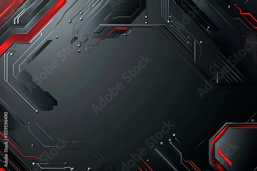 Dynamic technology-inspired abstract background with sharp red, black, and silver lines, creating a sleek and futuristic digital design.