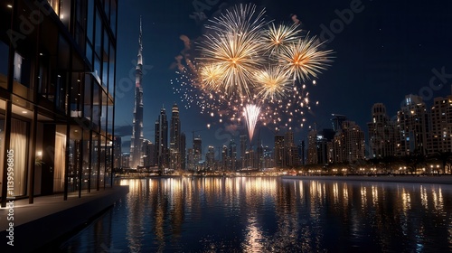 Wallpaper Mural An extravagant fireworks display over a modern urban skyline, Torontodigital.ca