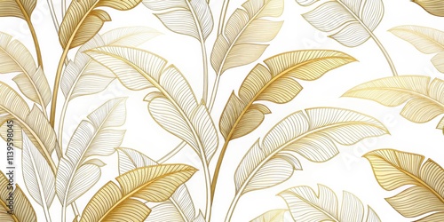 Elegant Gold and White Tropical Leaf Pattern Design