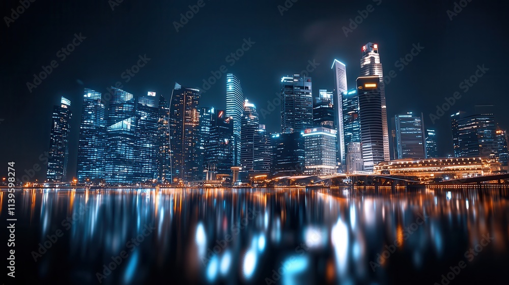 Fototapeta premium A breathtaking cityscape at night with vibrant fireworks lighting up the sky,