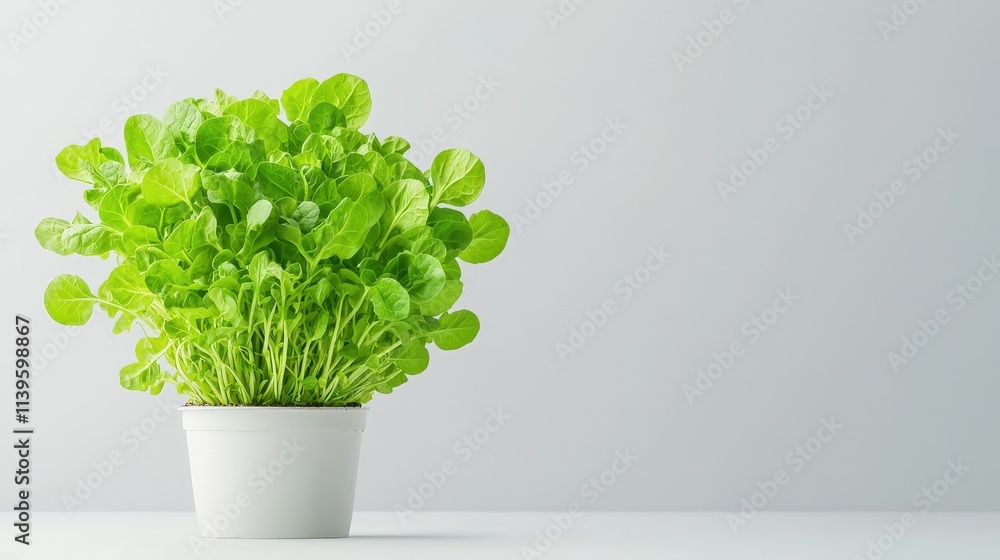 Fresh Green Plant in White Pot on Minimalist Background Fresh Green Plant in White Pot on Minimalist Background